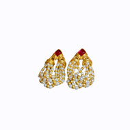 Fuchsia Rhinestone Gold/White Earrings