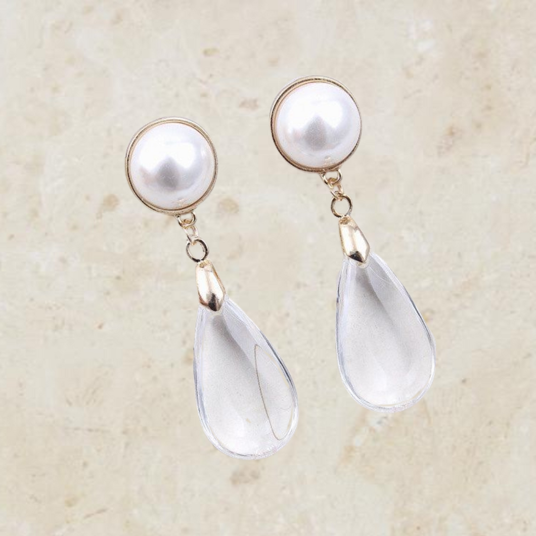 Pearl/Clear Acrylic Drop Earrings