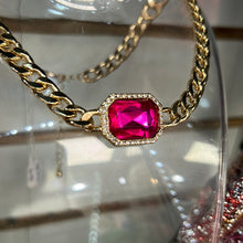 Load image into Gallery viewer, Fuchsia Rhinestone Gold Necklace
