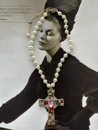 Pearl Rhinestone Cross Necklace