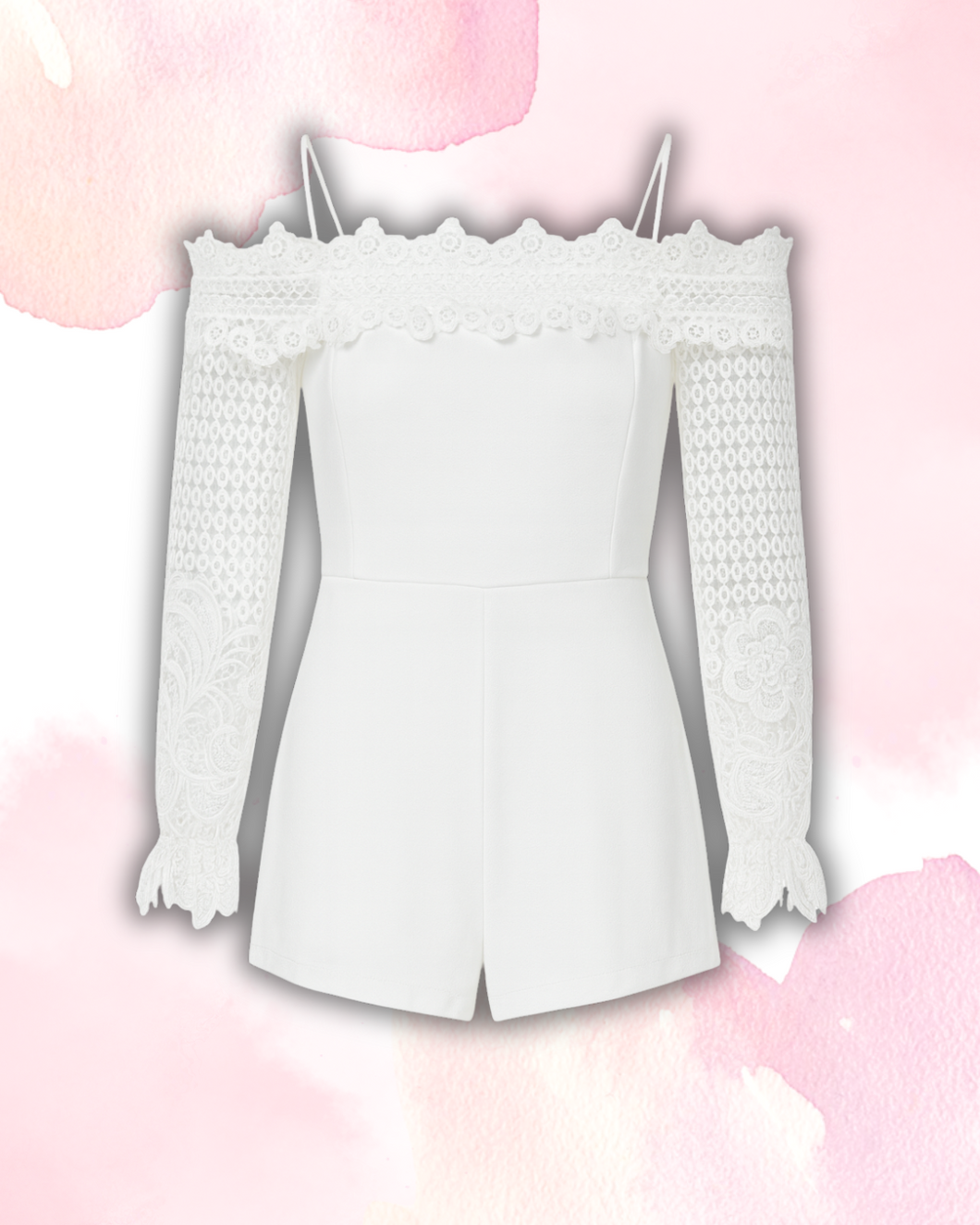 Off Shoulder White Lace Romper