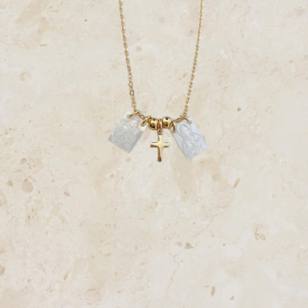 Gold Cross White Angelic Necklace