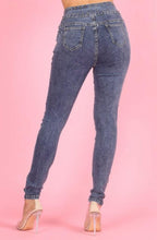 Load image into Gallery viewer, High Waisted Denim &amp; Gold Pearl Jeans
