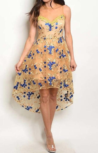 Gold & Royal Lace Dress - YouBoutiquepr