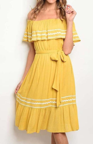 Mustard Off Shoulder Dress - YouBoutiquepr
