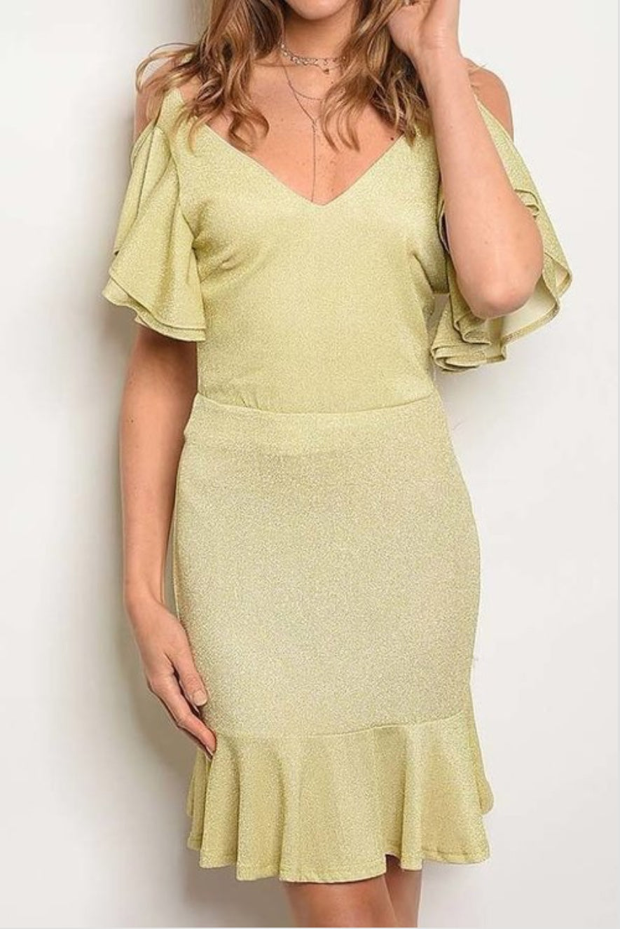 Glitter Neck Gold Dress - YouBoutiquepr