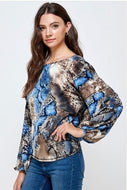 Blue Animal Print Blouse