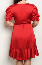 Load image into Gallery viewer, Red Satin Ruff Dress
