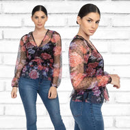Lace Floral Black Blouse
