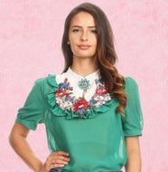 Green Floral Blouse
