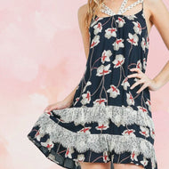 Floral Print Lace Flare Dress