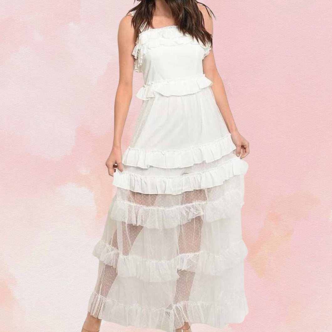 White Ruffle Maxi Dress