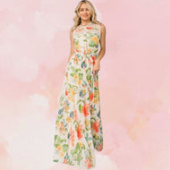 Beige Floral Maxi Dress