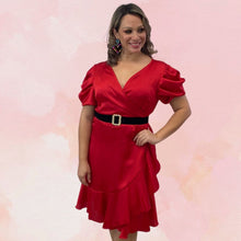 Load image into Gallery viewer, Red Satin Ruff Dress
