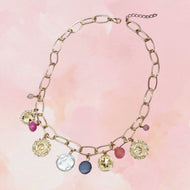 Medallion Pink/Blue Gold Necklace