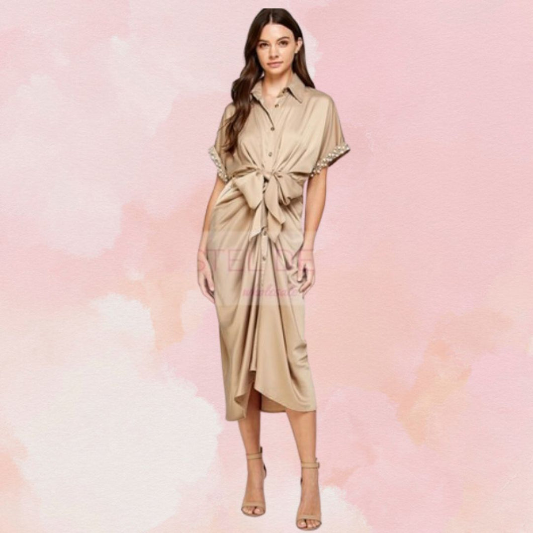 Beige Pearl Satin Dress