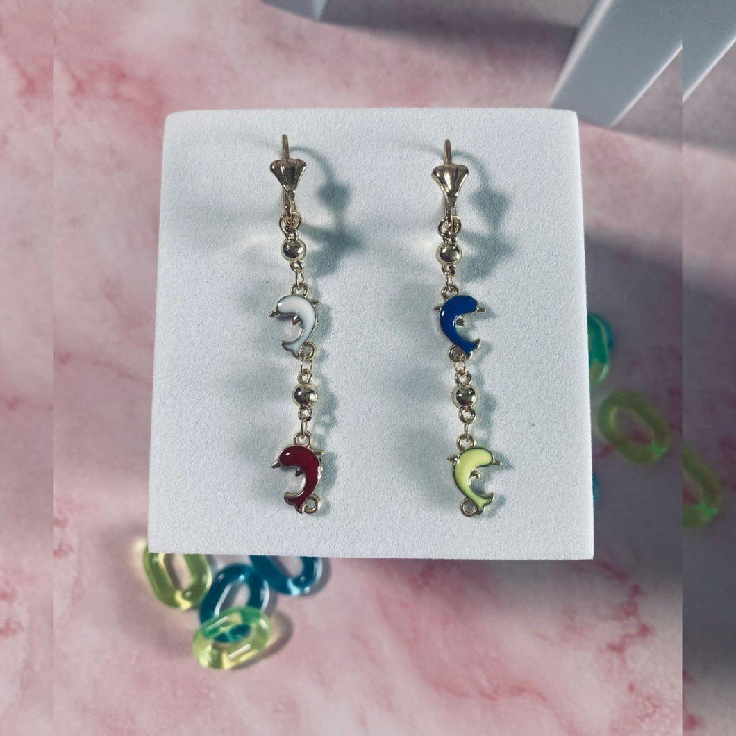 Colorful Dolphins Gold Earrings