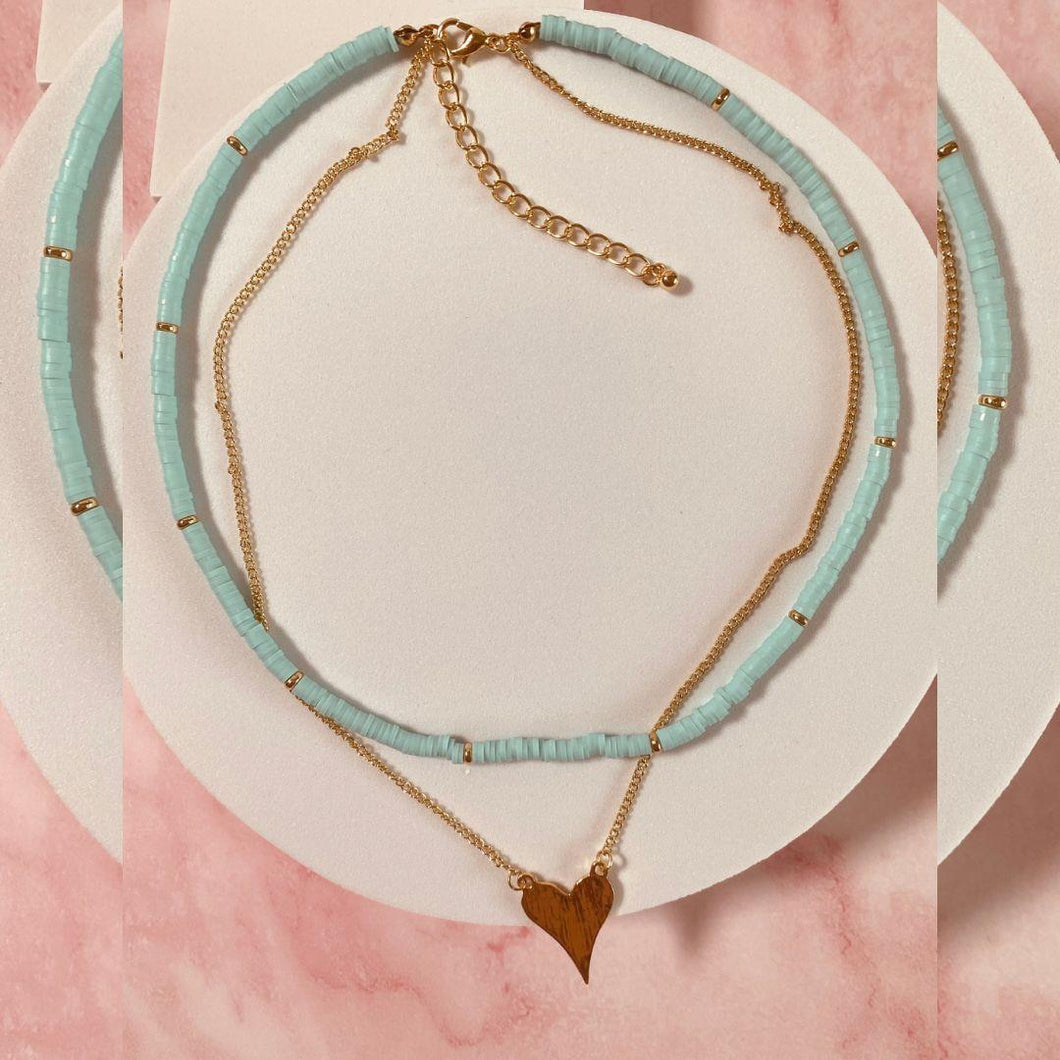 Double Turquoise/Gold Heart Necklace