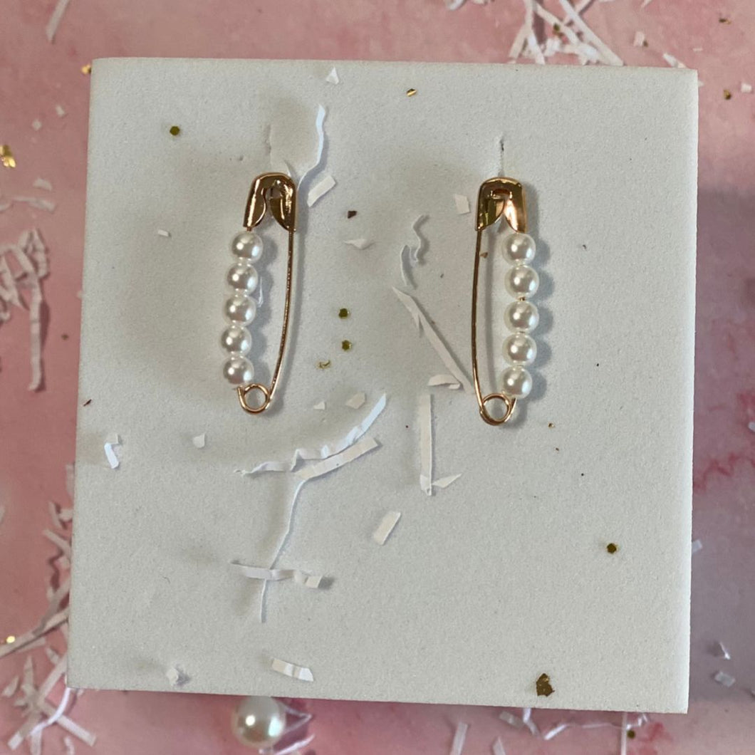 Gold Pearls Pin Earrings