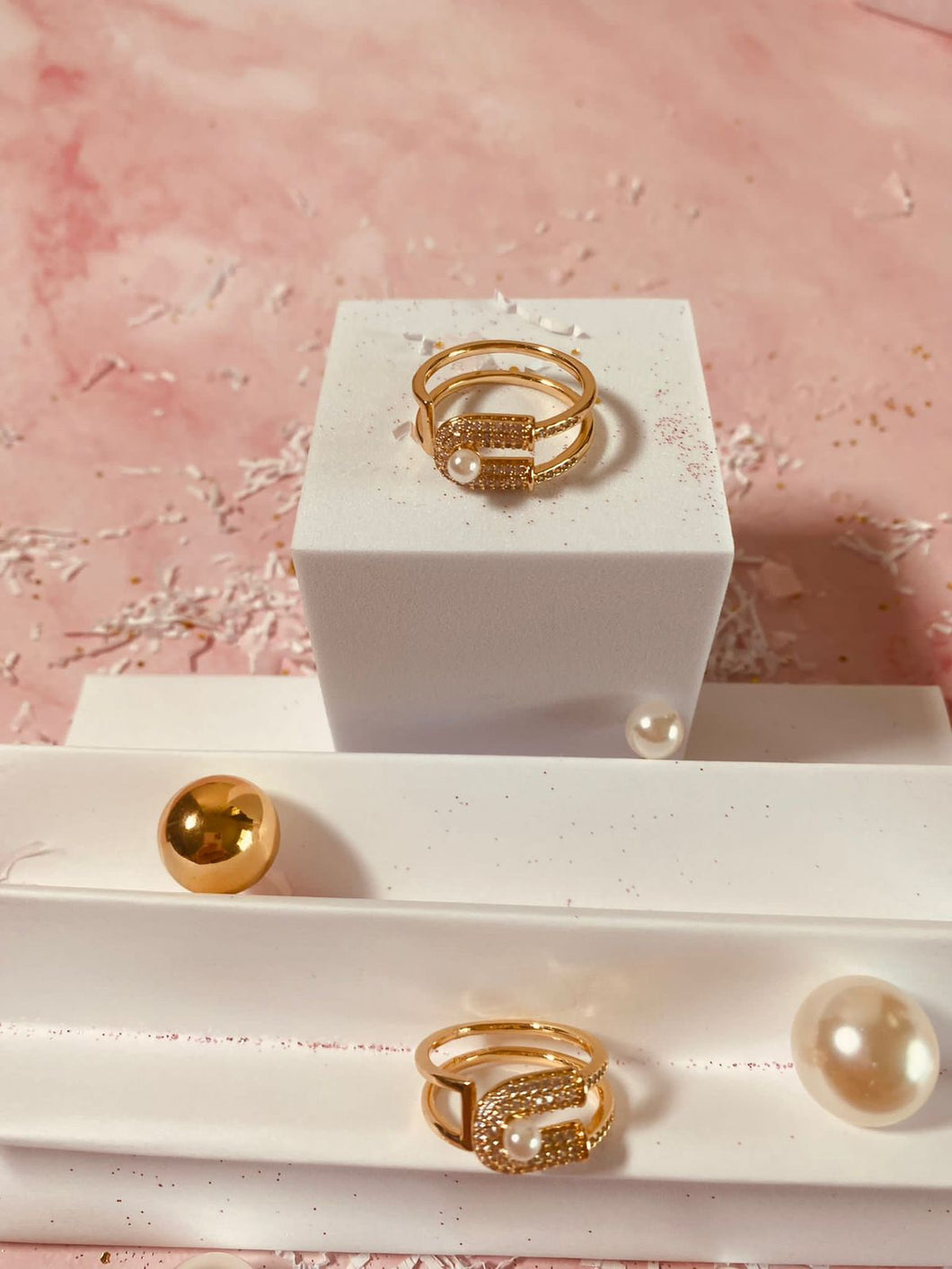 Pearl Adjustable Gold Pin Ring