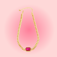 Load image into Gallery viewer, Fuchsia Rhinestone Gold Necklace
