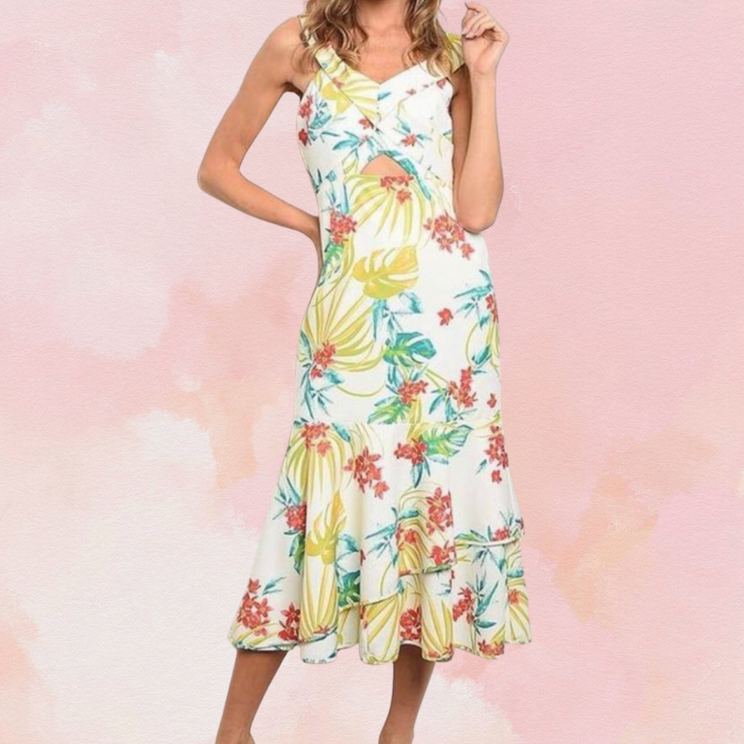 Cutout White Floral Dress