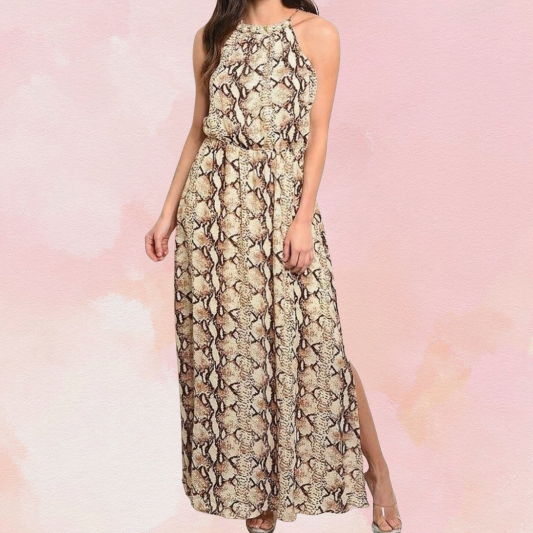 Snake Halter Maxi Dress