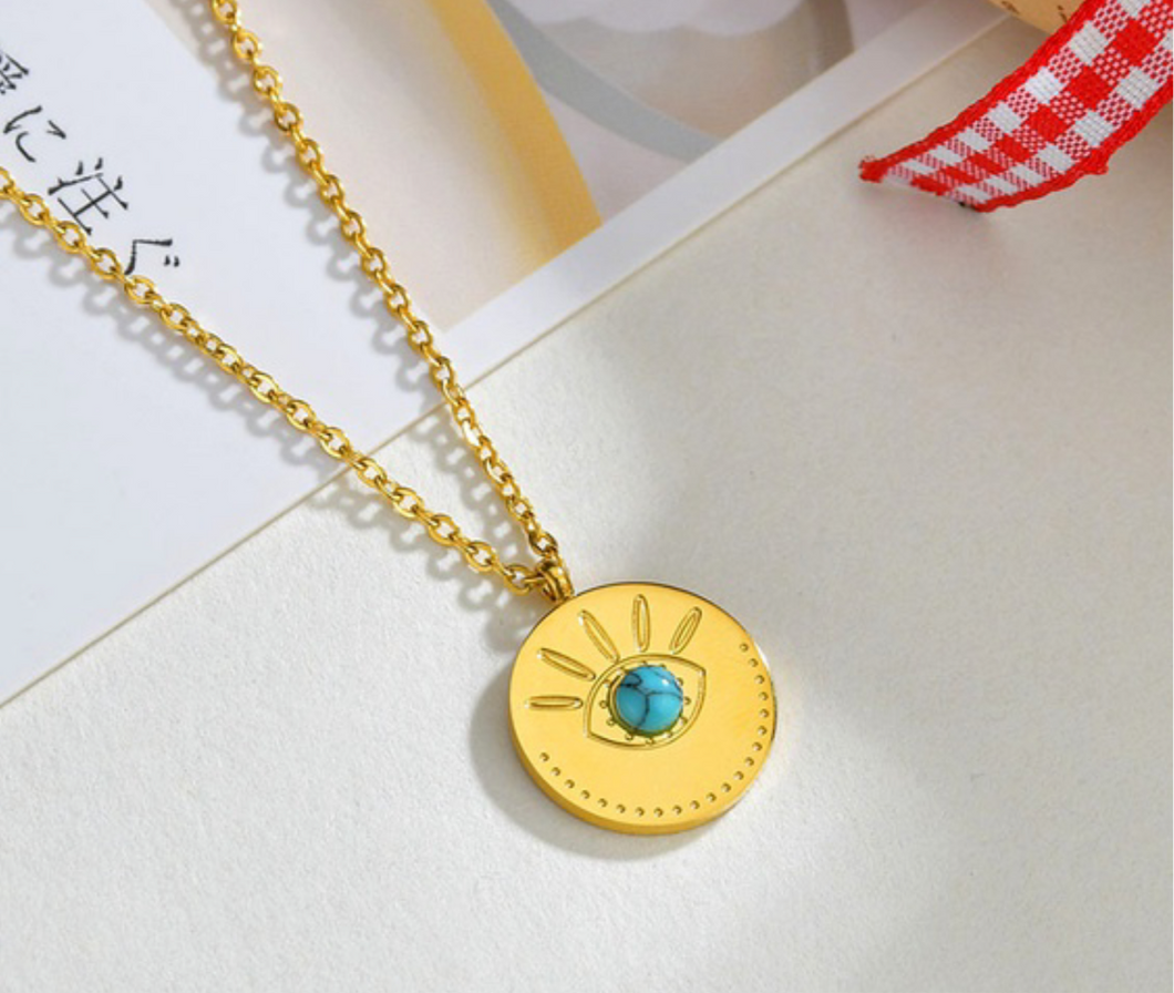 Eye Aqua Gold Necklace